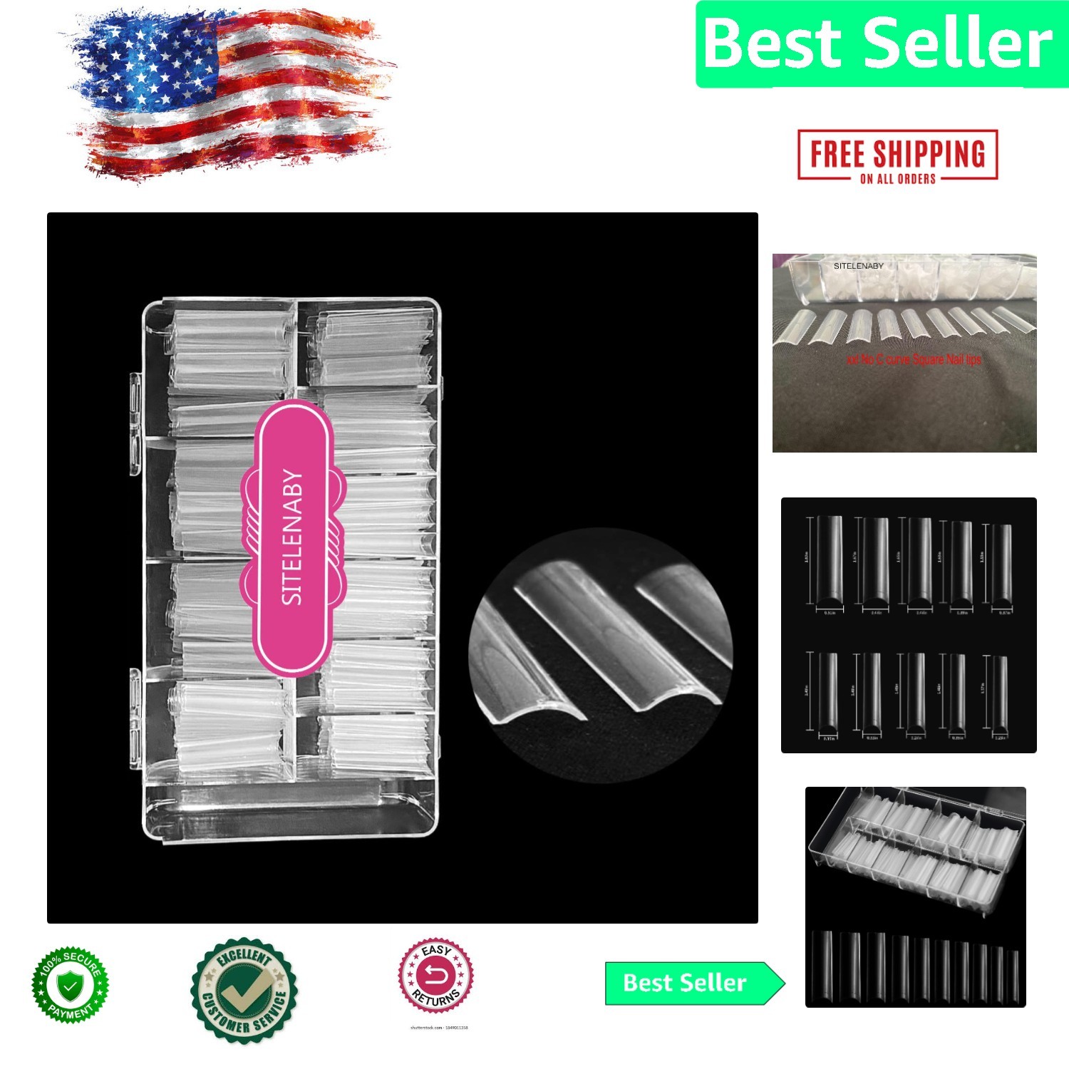 500 Pcs XXL No C Curve Clear Acrylic Square Nail Tips for Professionals