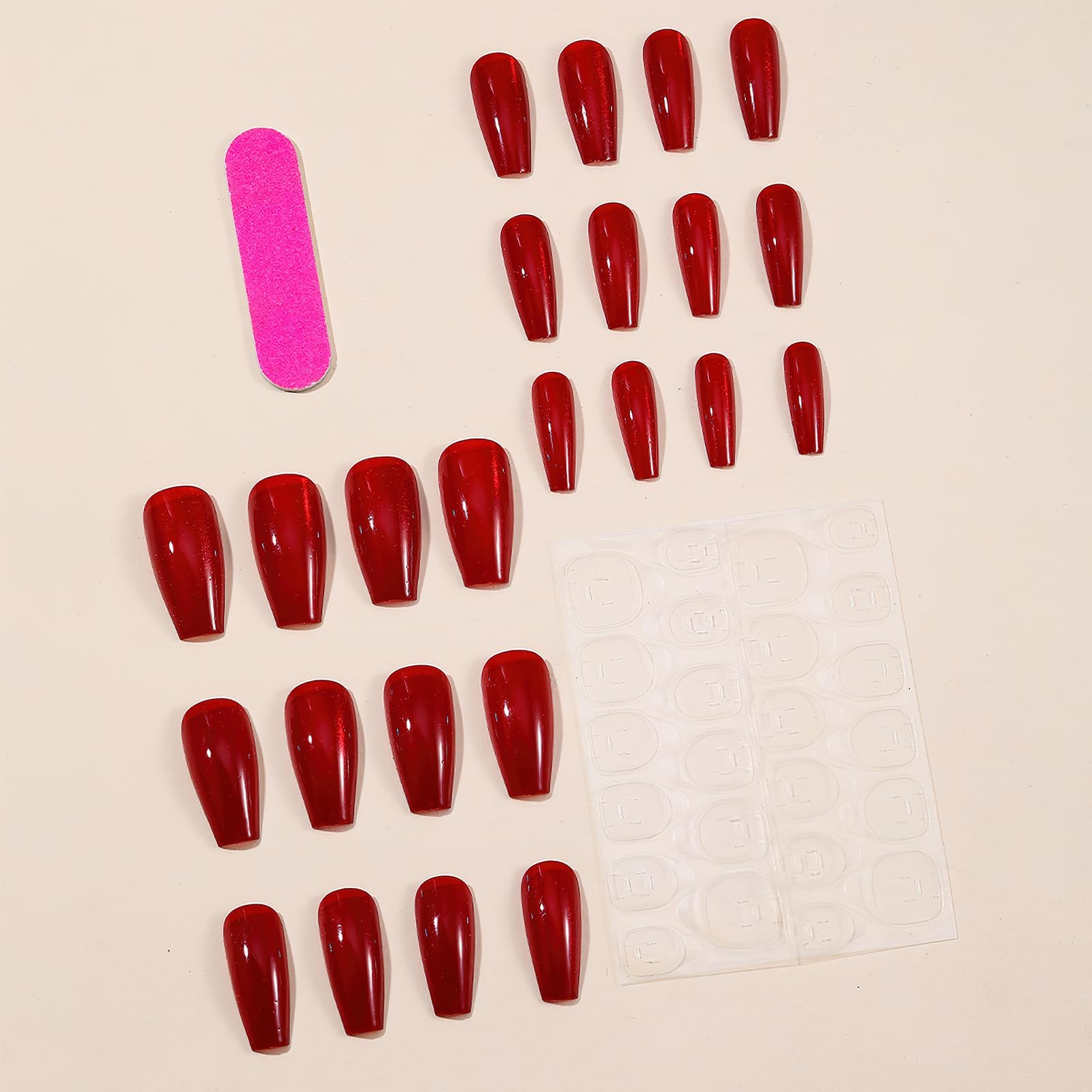 ROFIBUT Wine Red Press on Nails Long Square Coffin Fake Nails Glossy Red Acry…