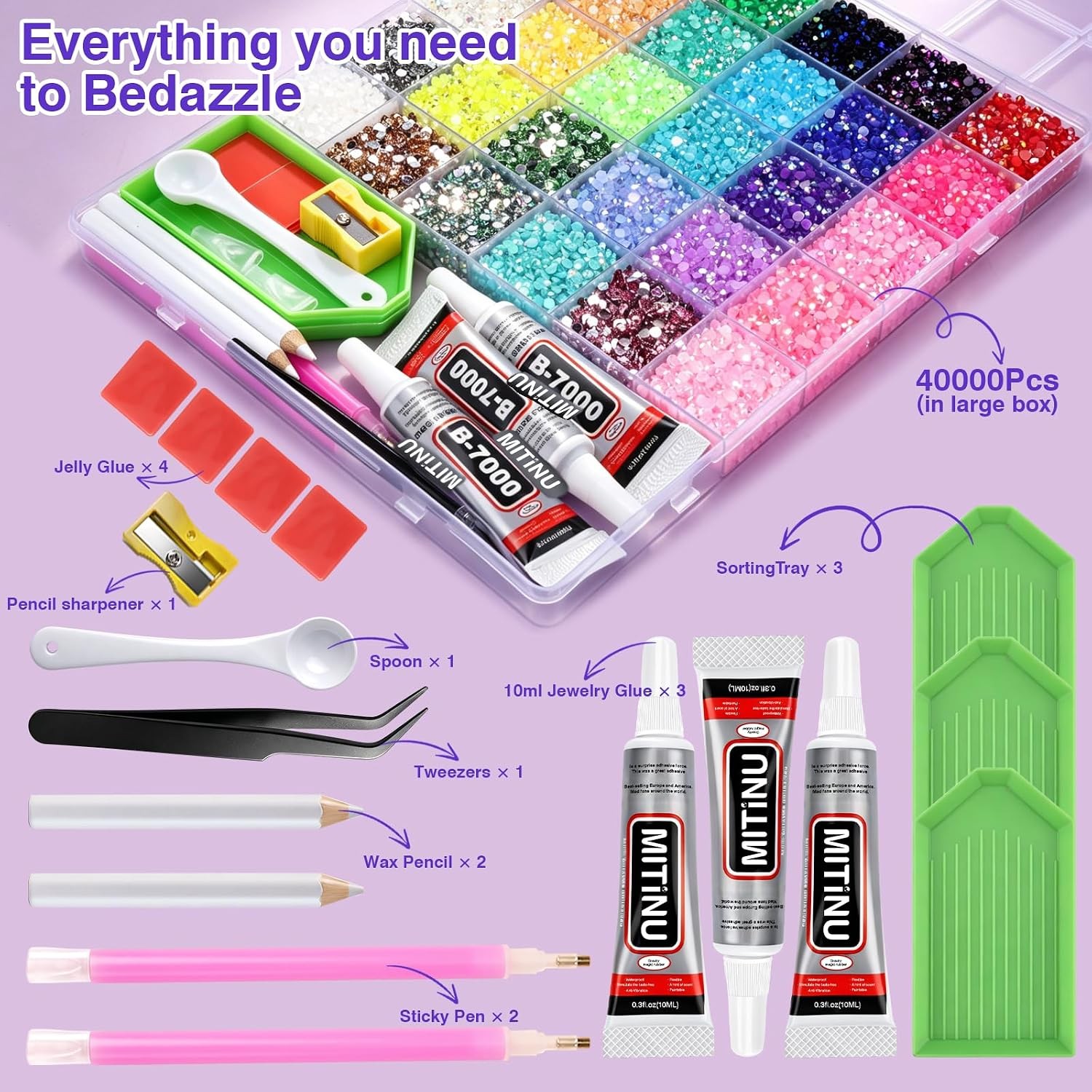 30 Colors 42000Pcs Resin Rhinestones Craft Kit 3mm Rhinestone Bedazzler Kit