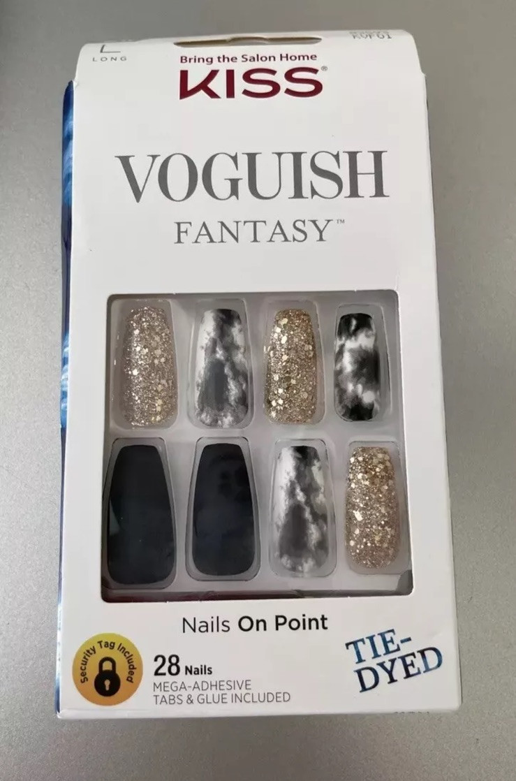 Kiss Press On Nails Long Coffin Glitter Glow Tie Dye Fake Nails Set 2 Pack