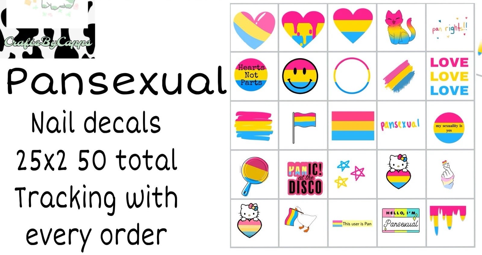 Pansexual Pride Waterslide Decals Finger Nail, Instructions (set of 50) KC