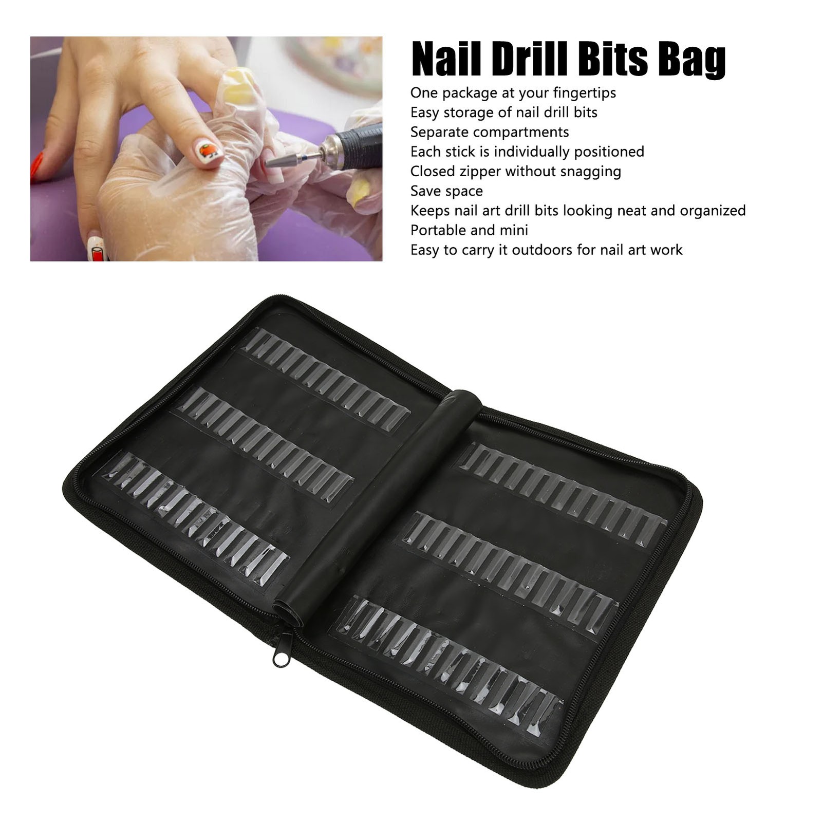 Nail Drill Bits Storage Bag Large Capacity Dustproof Portable Nail Drill Bits