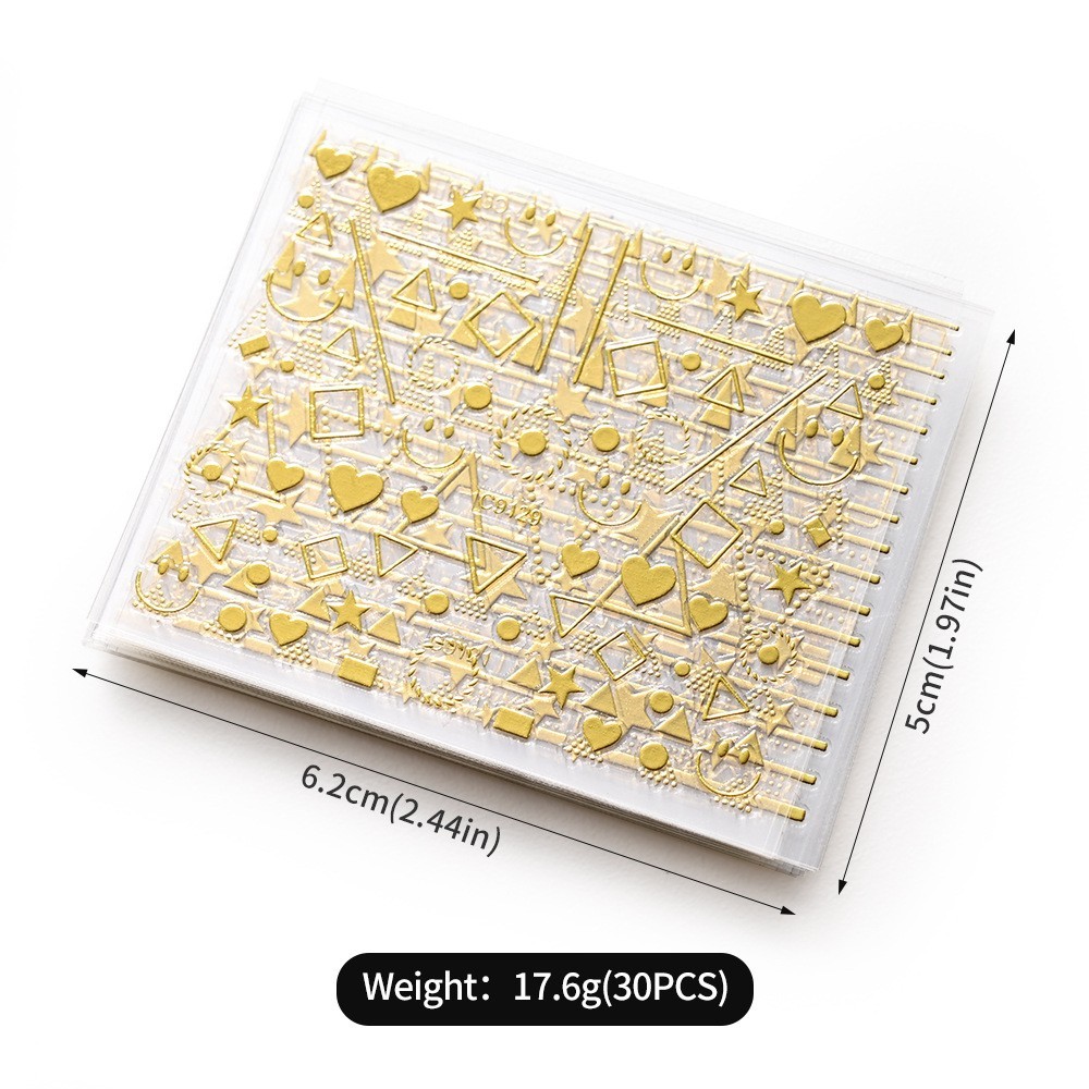 10 Sheets Nail Art Stickers Gold Lace Moon Star French Line Geometric Slider C91