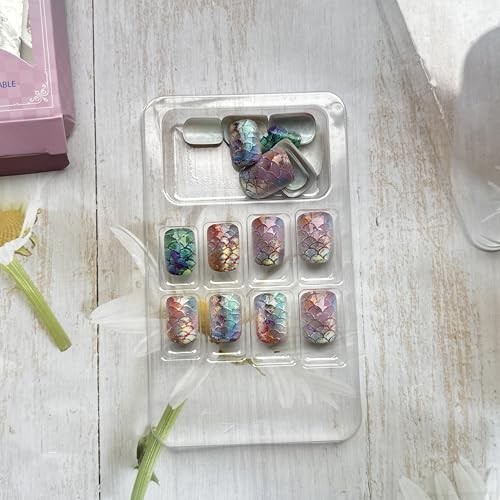 Summer Press on Nails Pink Shining Fake Nails Short Square False Design 11