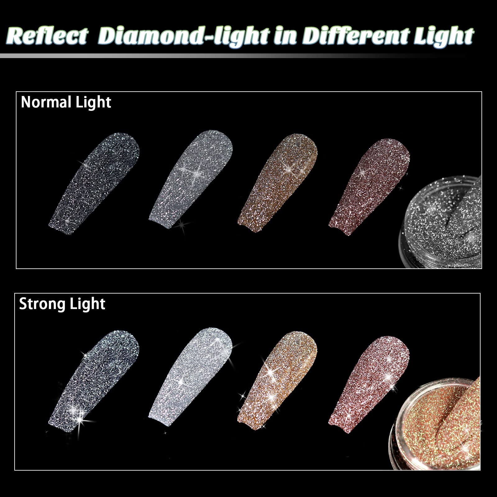 Diamond Nail Glitter 4 Colors Sparkling Korea Reflective Diamond Glitter Dust…
