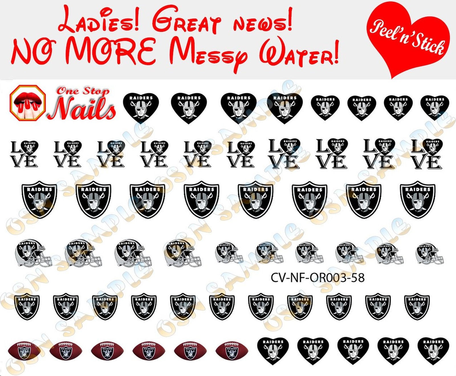 Oakland Raiders Clear Vinyl PEEL and STICK nail decals/stickers CV-NF-OR003-58