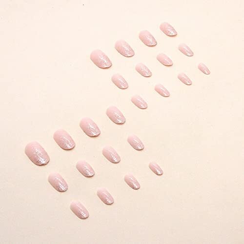 Short Round Press on Nails Oval Fake Nails Glossy Glue on Nails Pink O02Pink