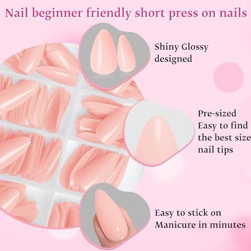 240pc Nude Press on Nails Short Fake Nails Almond with Glue Tabs, Short Nails Pr