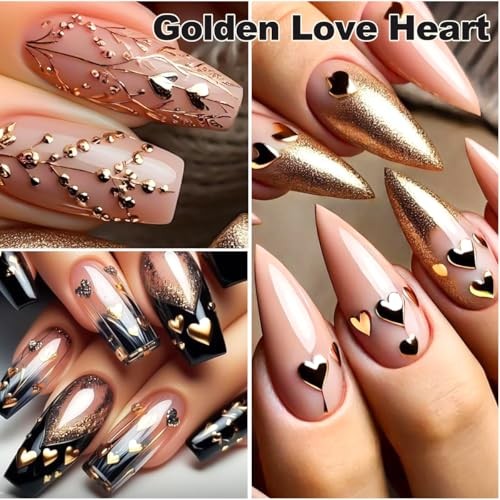 6 Sheets Nail Stickers 3D Nail Decals Bronzing Heart Metallic Love Leaf Gold