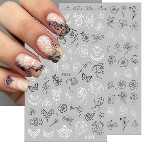 8 Sheets Flower Vintage Vine Nail Stickers, 3D Self-Adhesive Vintage Flower