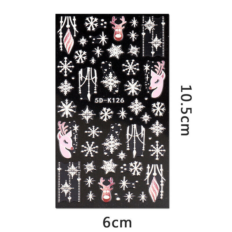 Christmas 5D Nail Art Stickers Snowflake Tree Heart Self-Adhesive Manicure NH7