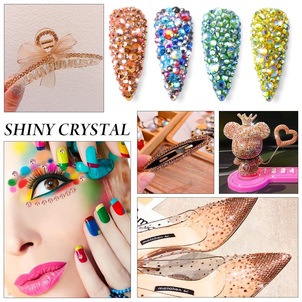 288 720 1440pcs Amber Glitter 3D Nail Art Rhinestones Flatback Crystals Gems