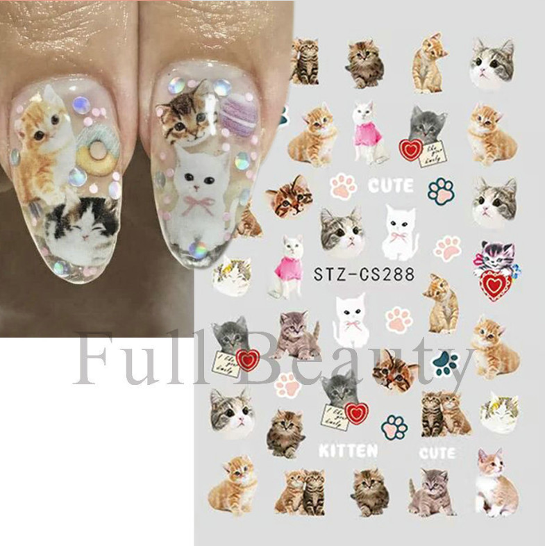 3 Sheets Cat Kitten Footprint Nail Stickers 3D Self-Adhesive Cartoon Animal NS2