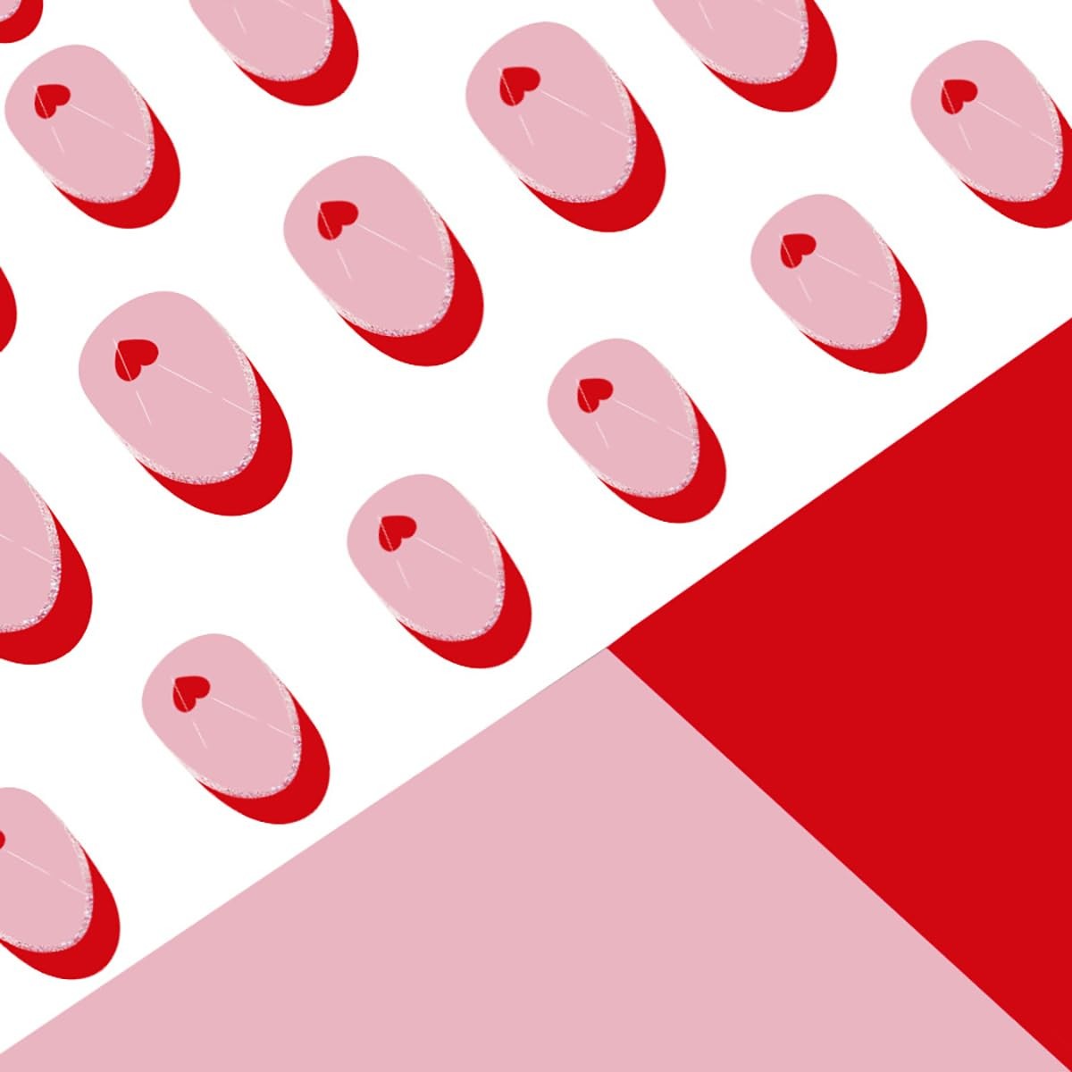 24 Pcs Red French Tip Press on Nails Short Almond with Glitter Design Valenti…