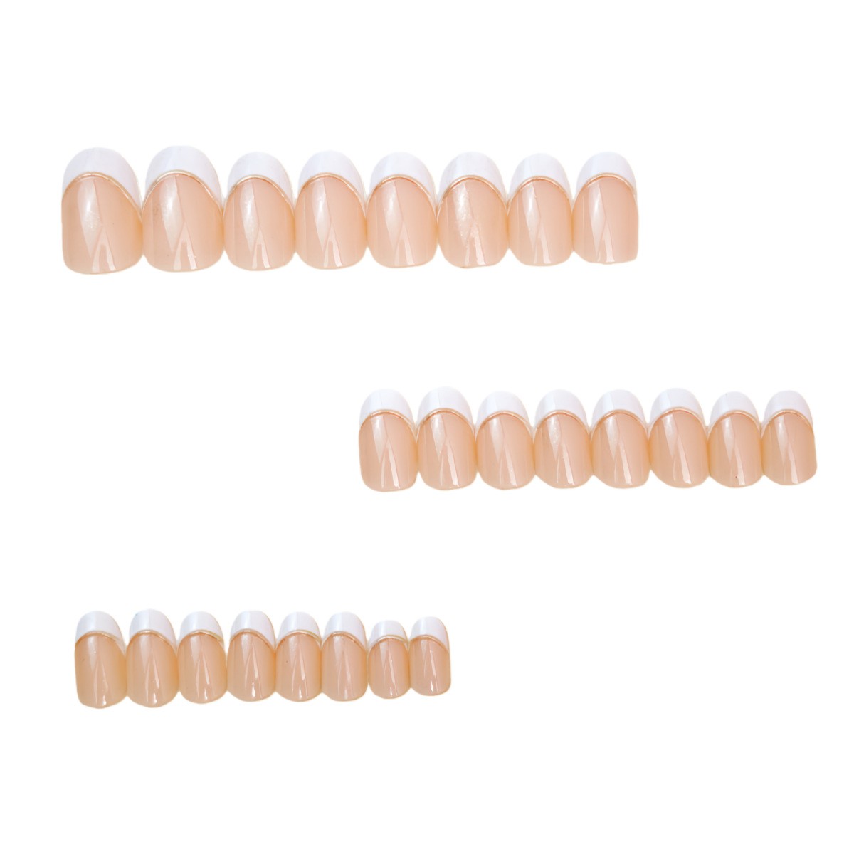 48Pcs Nude White French Press on Nails Gold Line Elegant Glossy Fake Nails
