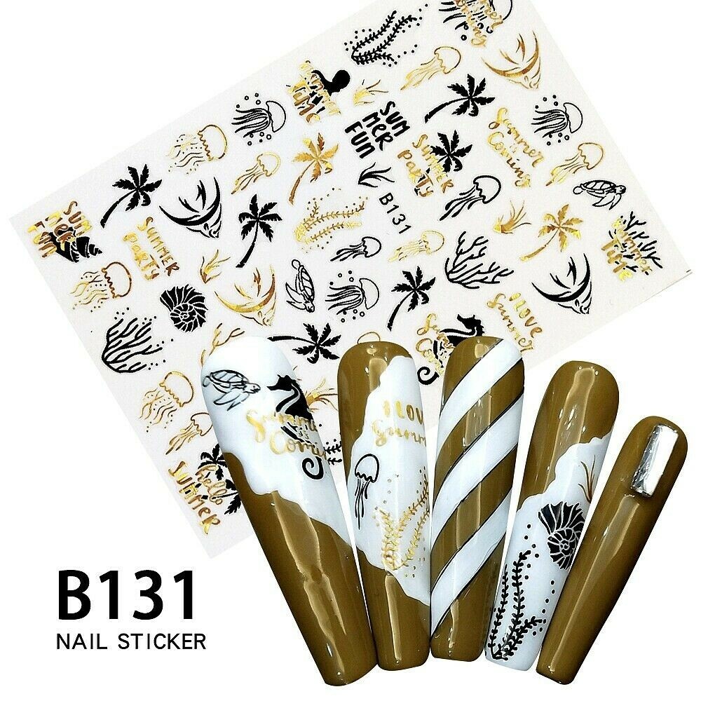 3D Sea Star Turtle Shell Oceans Day Boat Anchor Helm Palm Leaf Nail Sticker NS33
