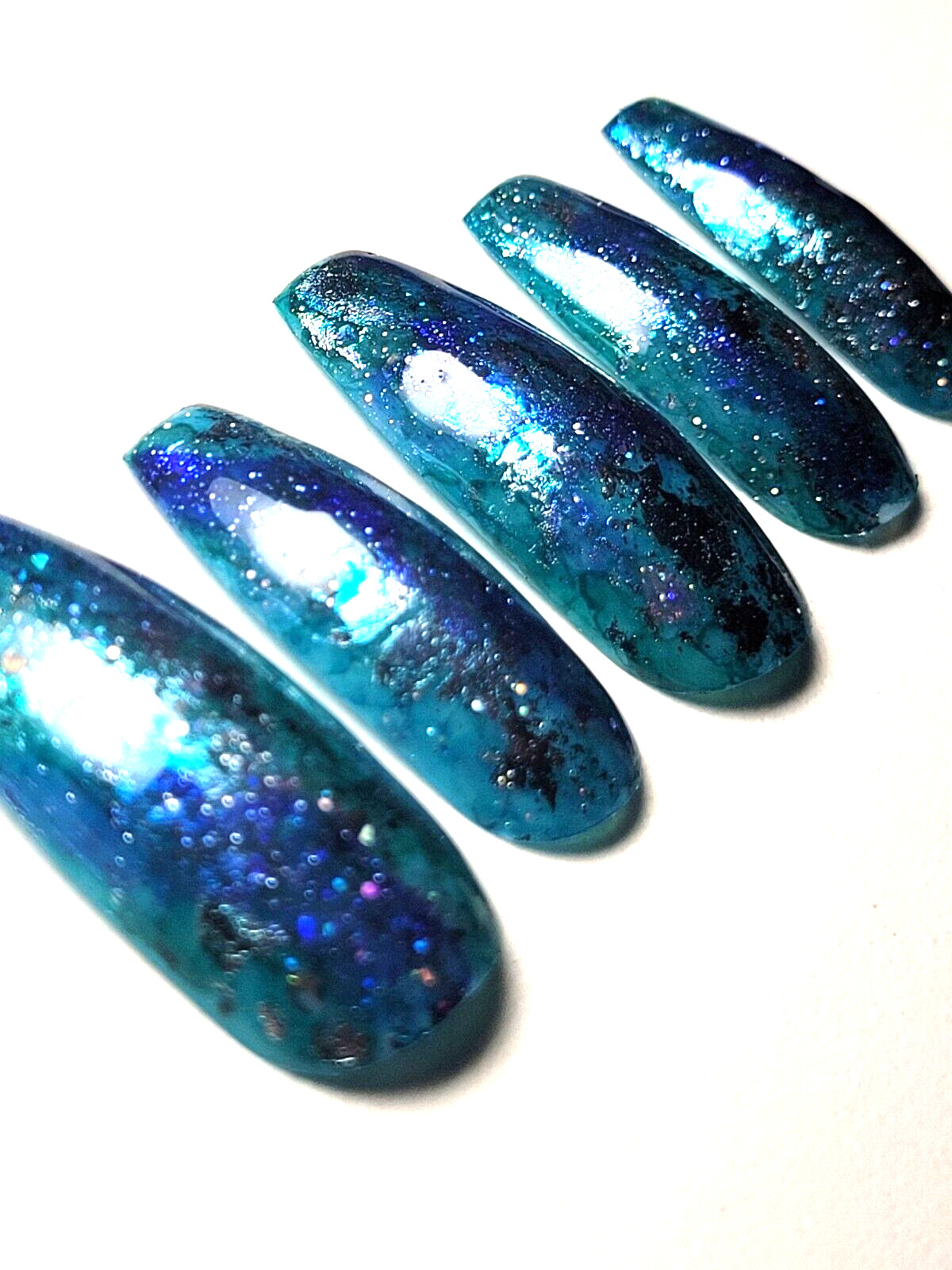 Custom Gel Press on Nails fake nails Handmade 10 pc set SMALL Teal Blue