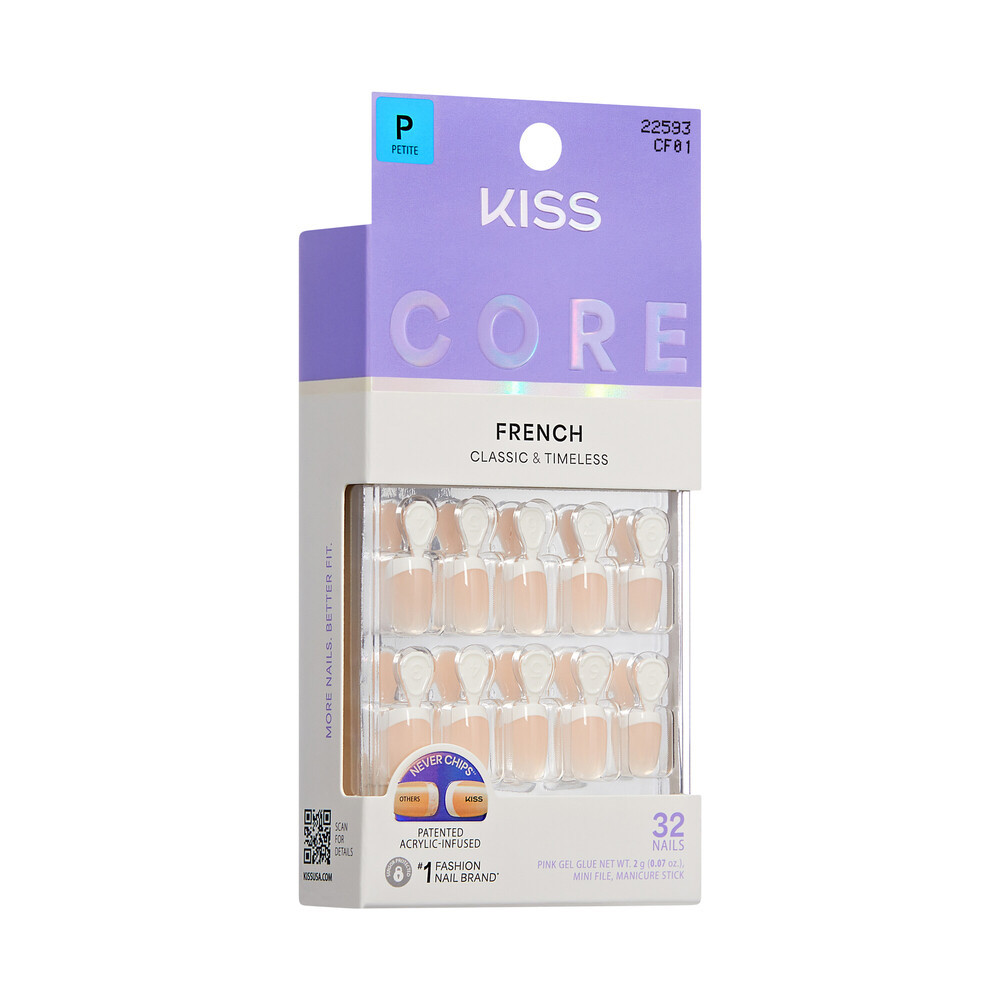 KISS CORE 32 FRENCH NAILS W/ GLUE – PETITE SQUOVAL #CF01 PERFECTION
