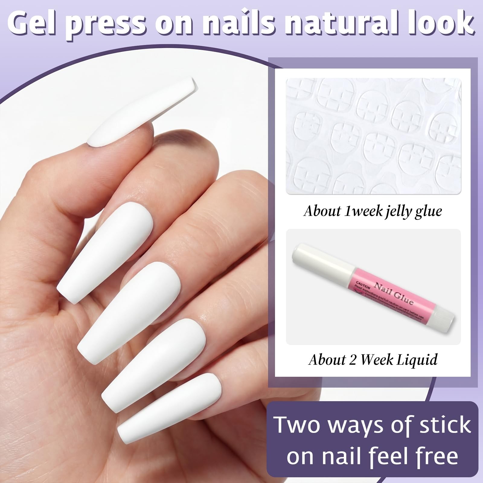 120pcs White Matte Press on Nails Long Coffin Press on Nail with Glue and Jel…