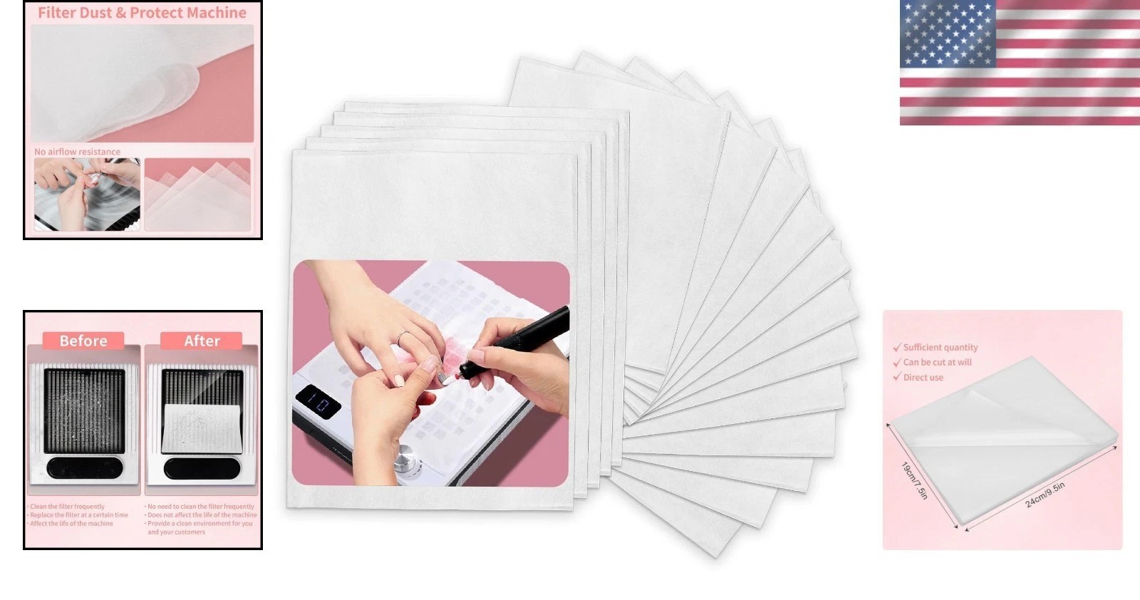 Easy to Replace & Cost-Effective Versatile 100 Pack Nail Vacuum Filter Sheets