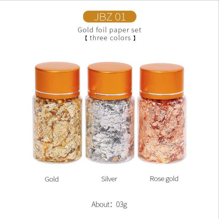 3 Colors Foil Flakes Nail Art Decor Set Gold Silver Gilding DIY Craft 3g/5g/10g