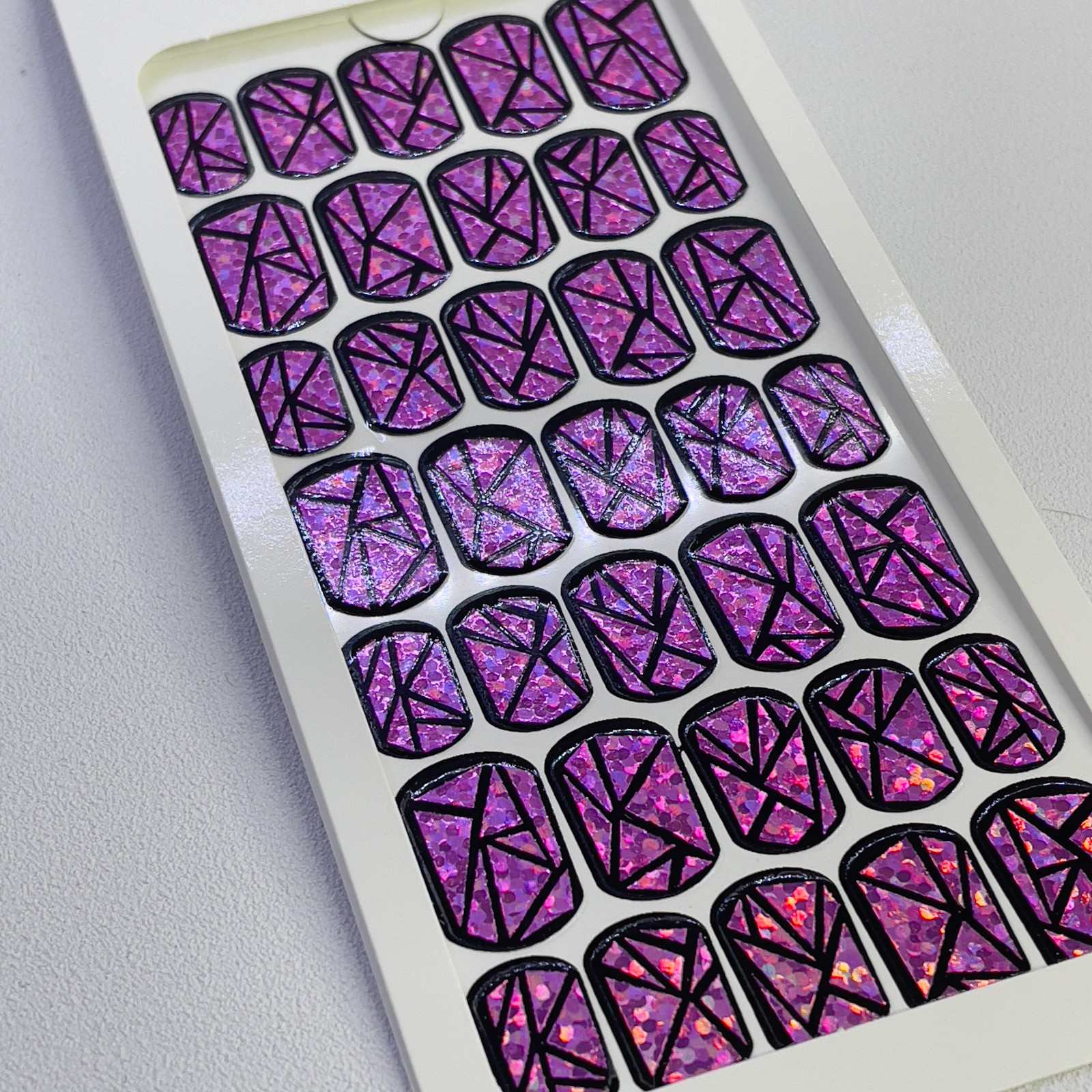 Purple Full Gel Nail Strips DIY Holographic Manicure Wraps Made in Korea