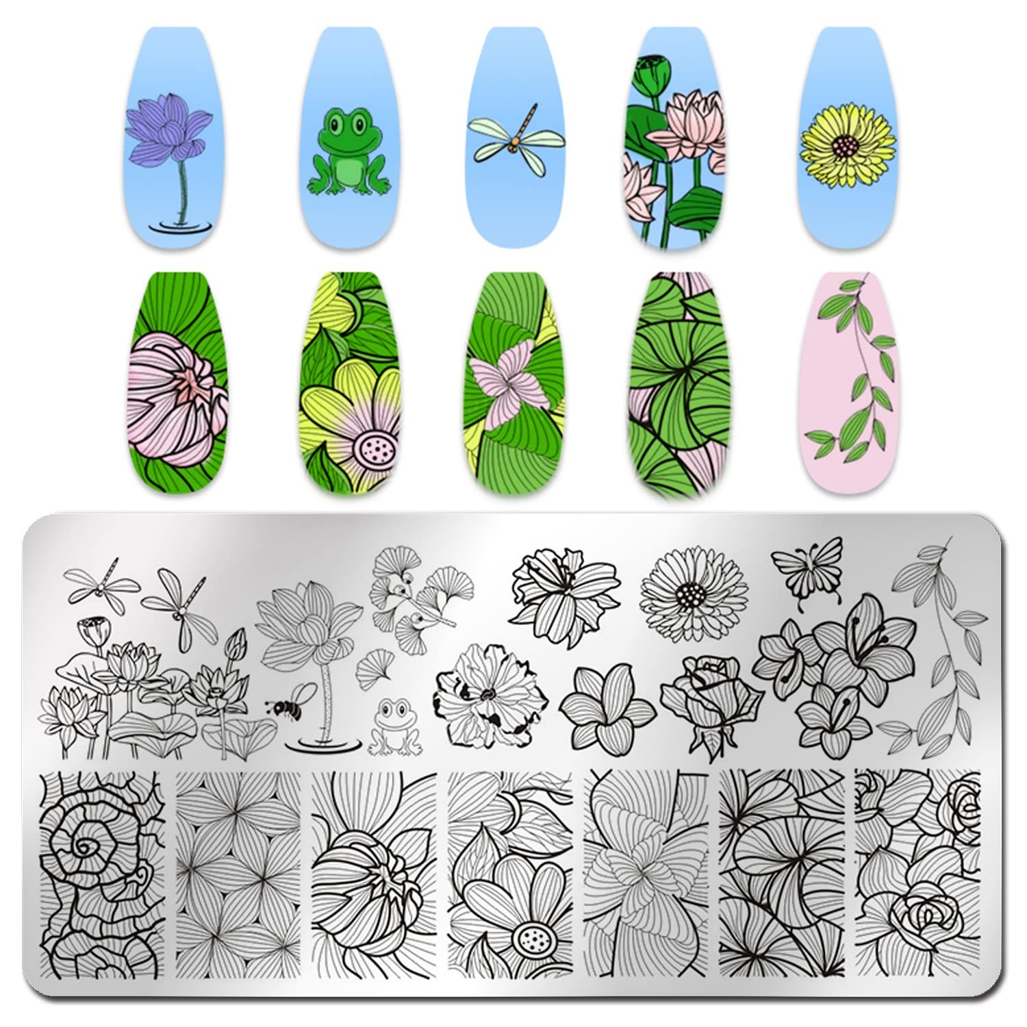 6pcs Flower Nail Stamping Plates – Mix Size Spring Summer Flowers Leaves Nail…