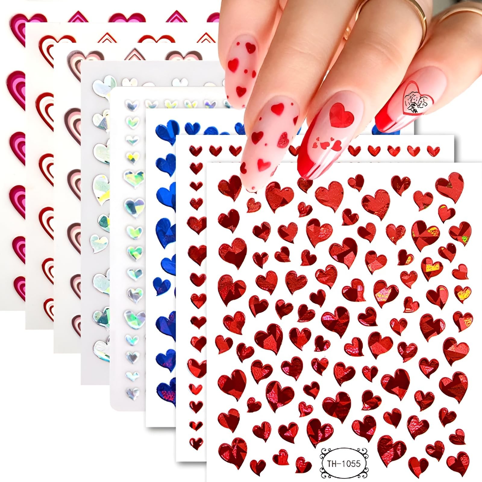 8 Sheets Heart Nail Art Stickers,Valentine’s Day Stickers 3D Style-2