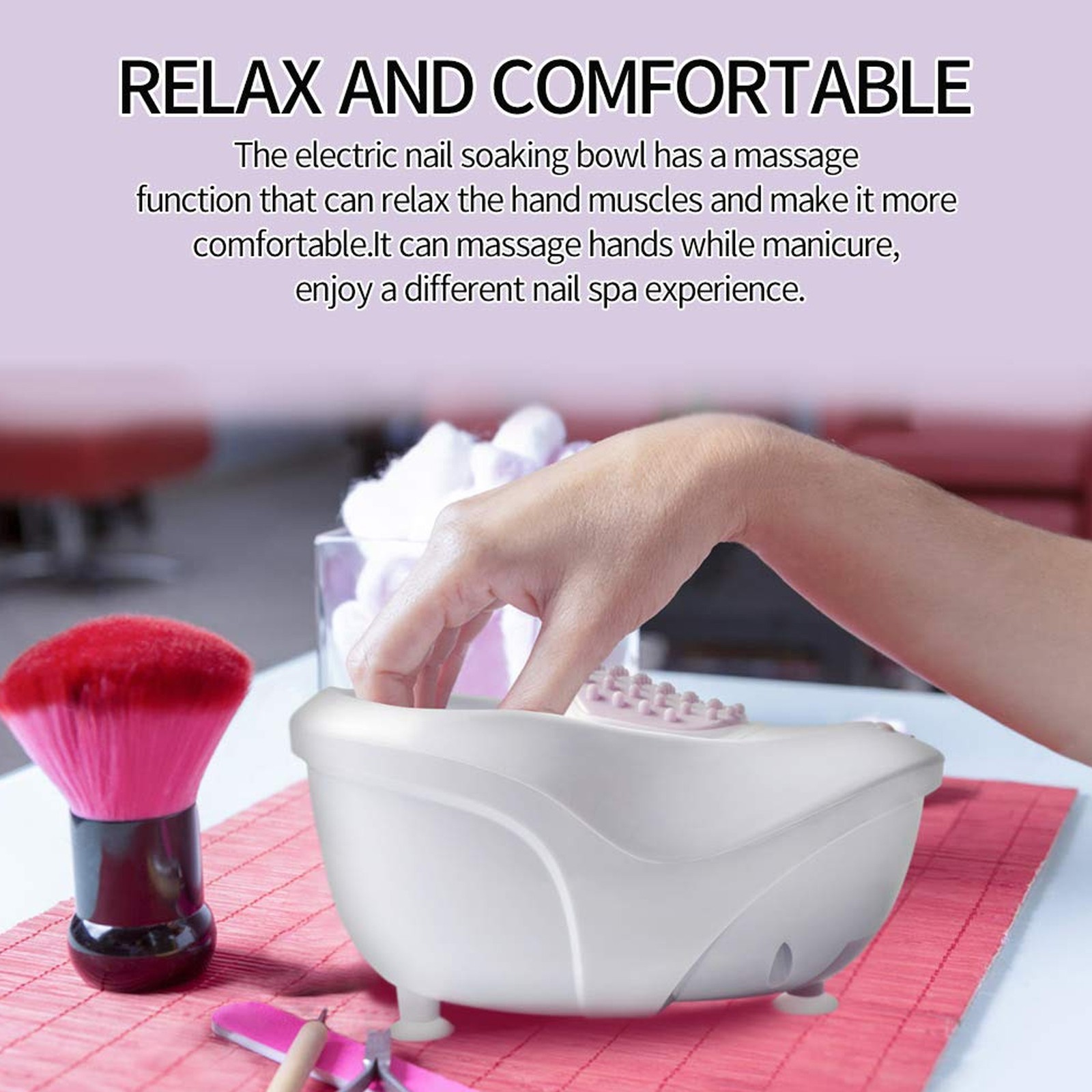 Electric Nail Soaking Bowl Bubble Vibration Hand Spa Massage Machine Manicure US