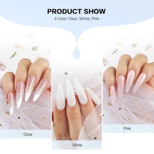 Acrylic Nail Kit: Clear Pink White Acrylic Powder and Professional Liquid Set fo