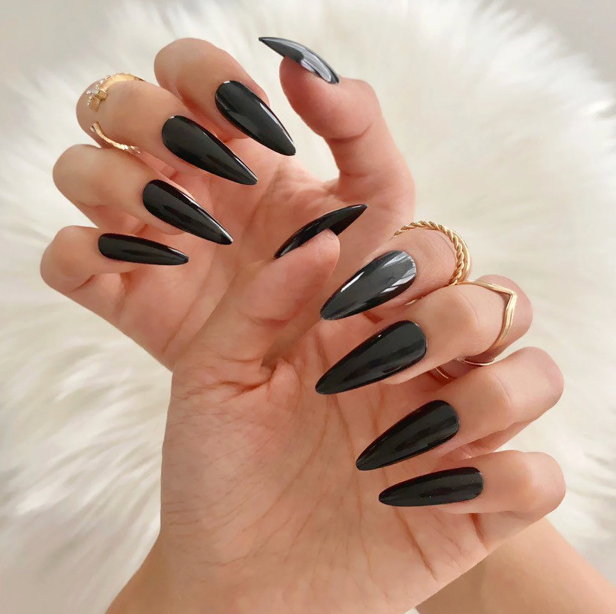 24pcs Black Stiletto Glossy Press On Nails All Sizes Included Brand New