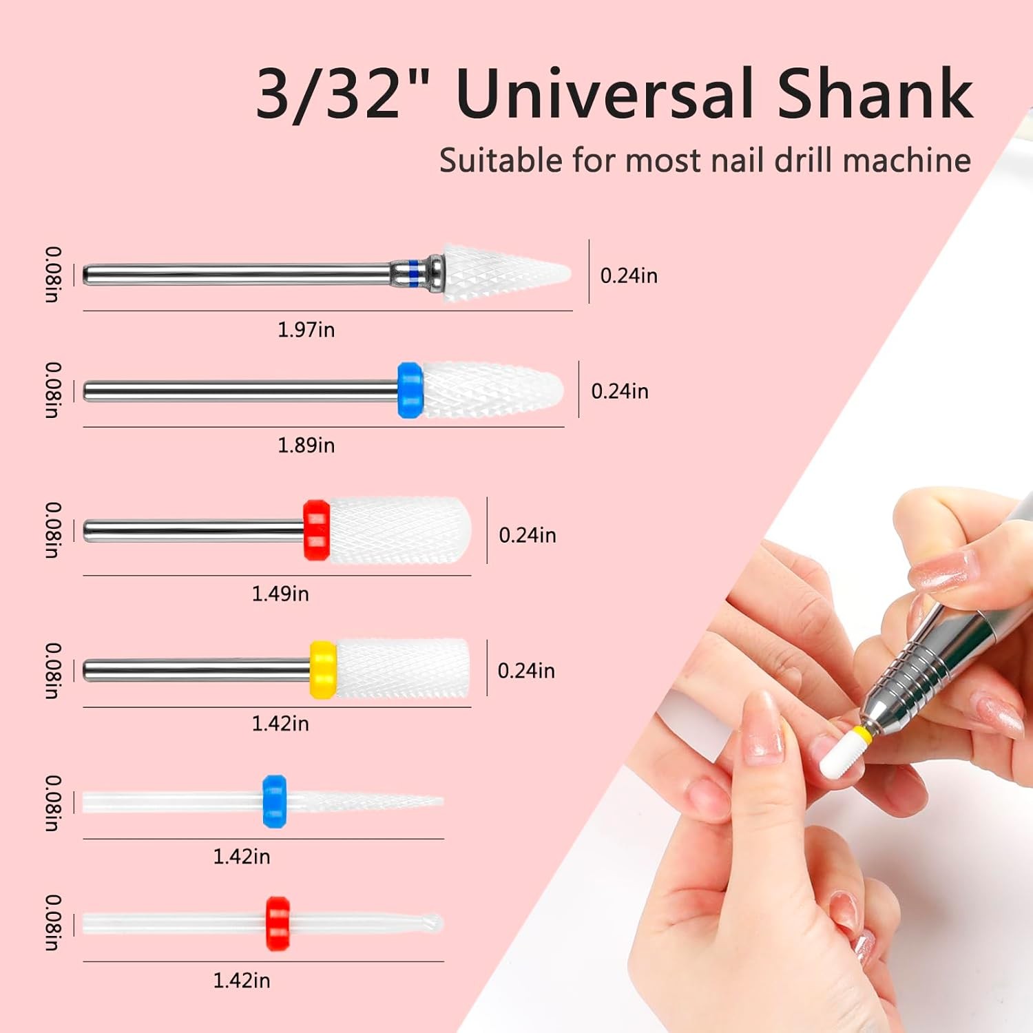 Nail Drill Bits Set – Ceric Bits 3/32” for Prep. Cuticle Removal,