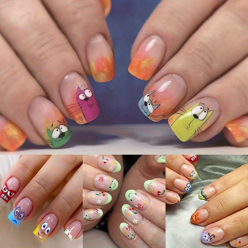 96pcs Cute Cartoon Press-On Nails Adorable Character Ready-to-Wear Wearable Nail