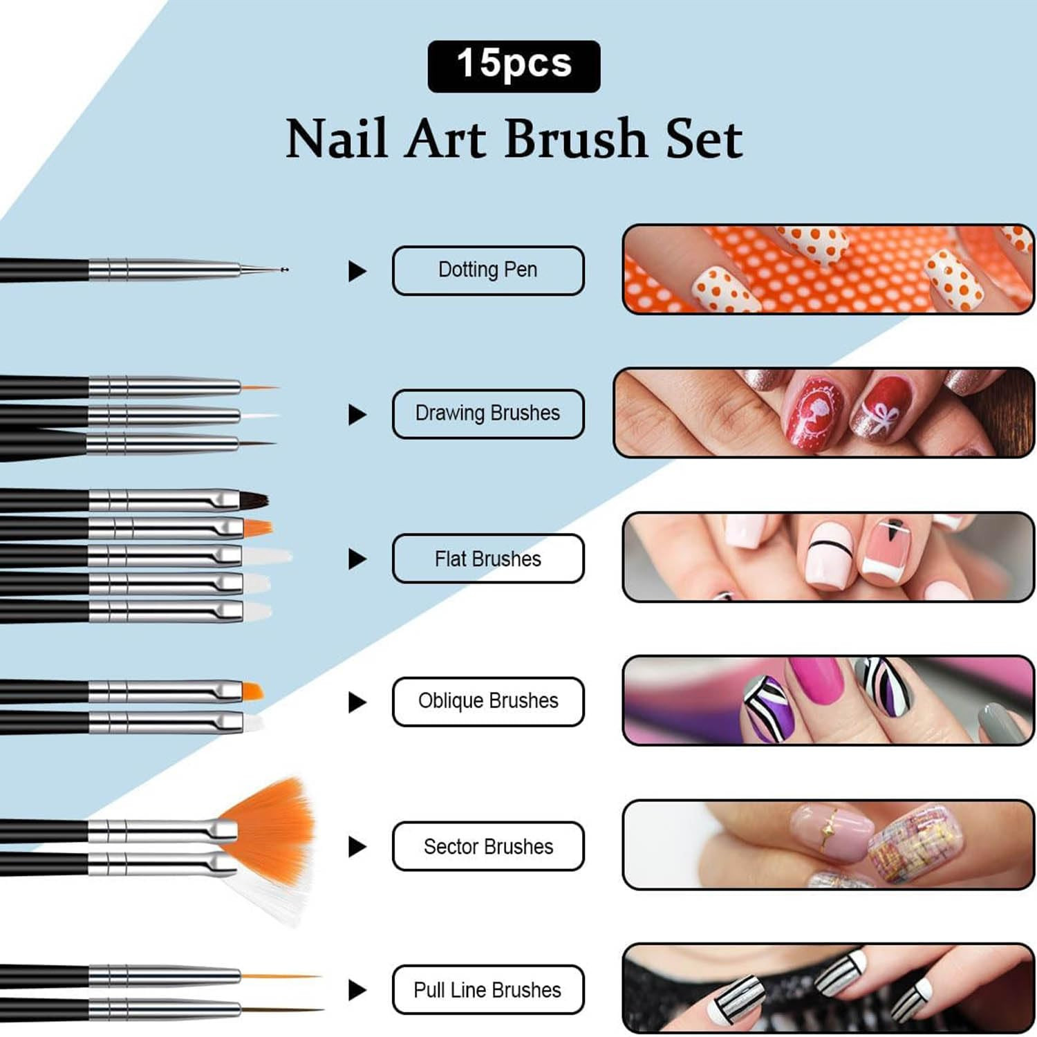 17 PCS French Tip Nail Stamp,French Tip Tool Kit with with Nail Art Brushes for