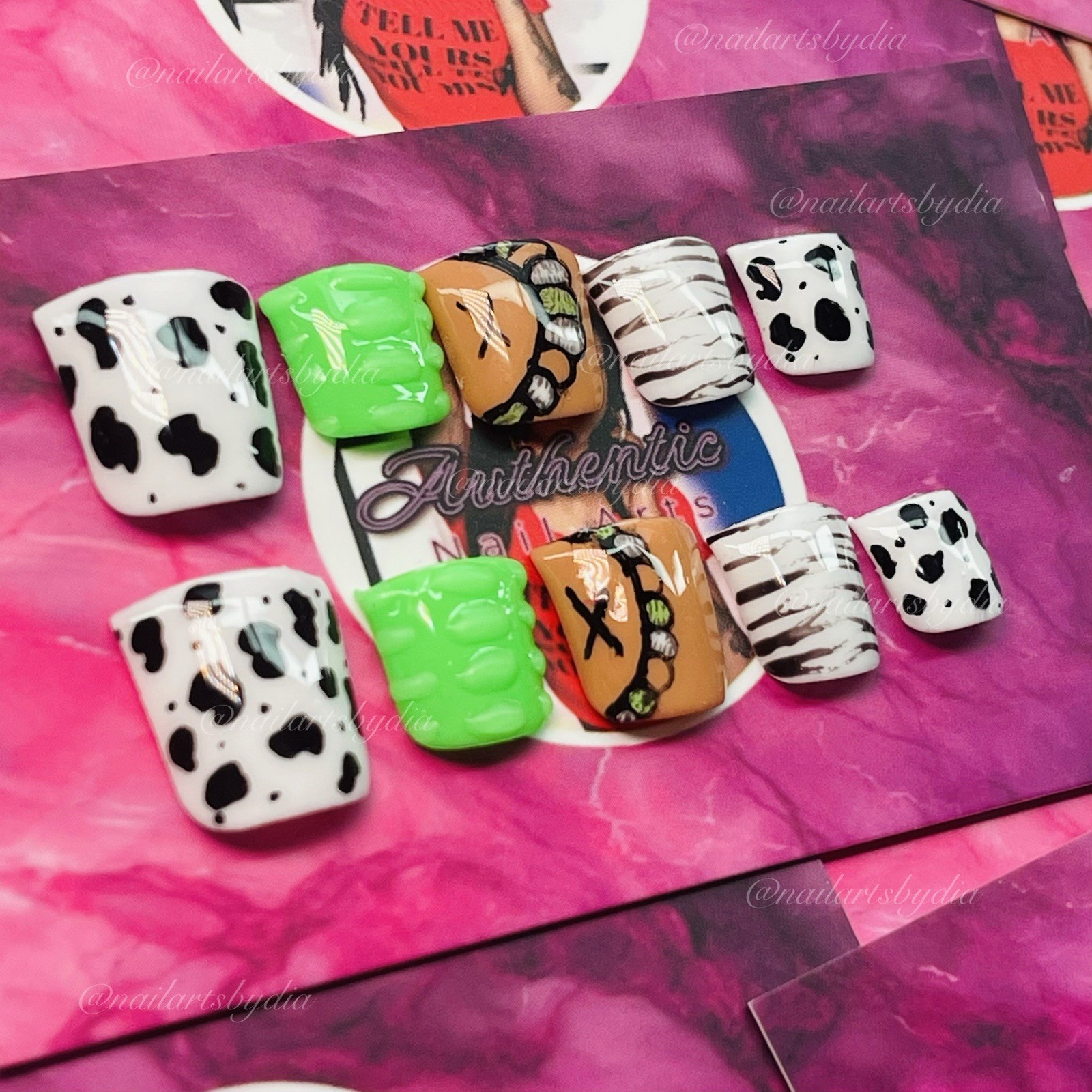 Authentic Nail Arts by Dia Square Press-On Nails Short Glossy Multicolor Animal
