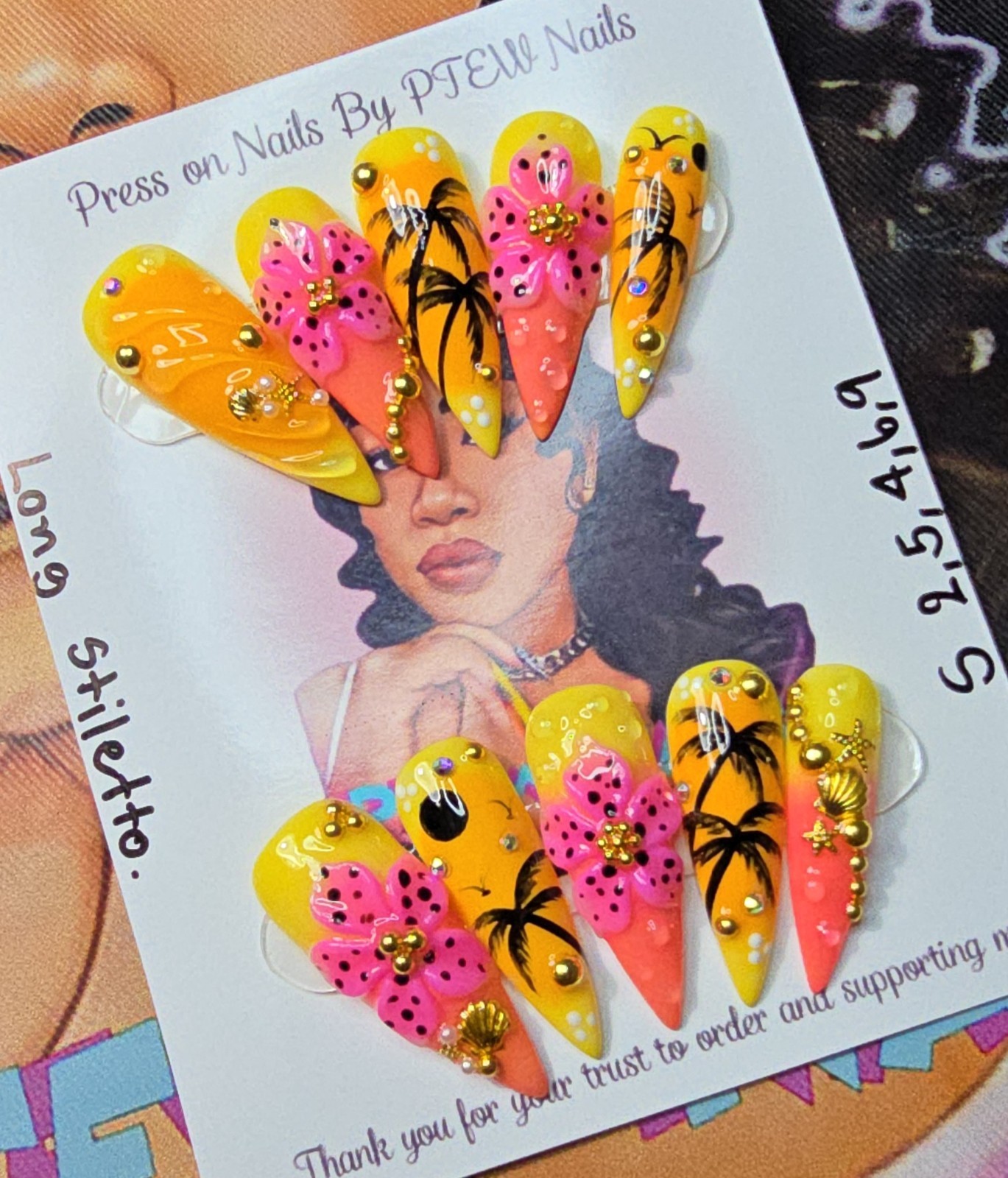 Handmade Gel Press On Nails, Small Size 2,5,4,6,9 Long Stiletto
