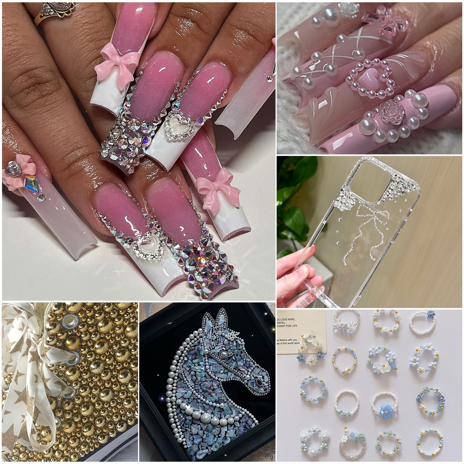 12 Grids 3D Nail Charms Butterfly Strawberry Heart Alloy Resin Nail Art Decor
