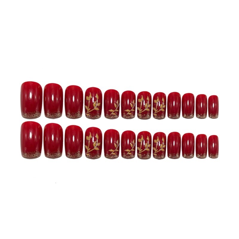 48 pieces of red glitter medium to long oval nail patches, suitable for women