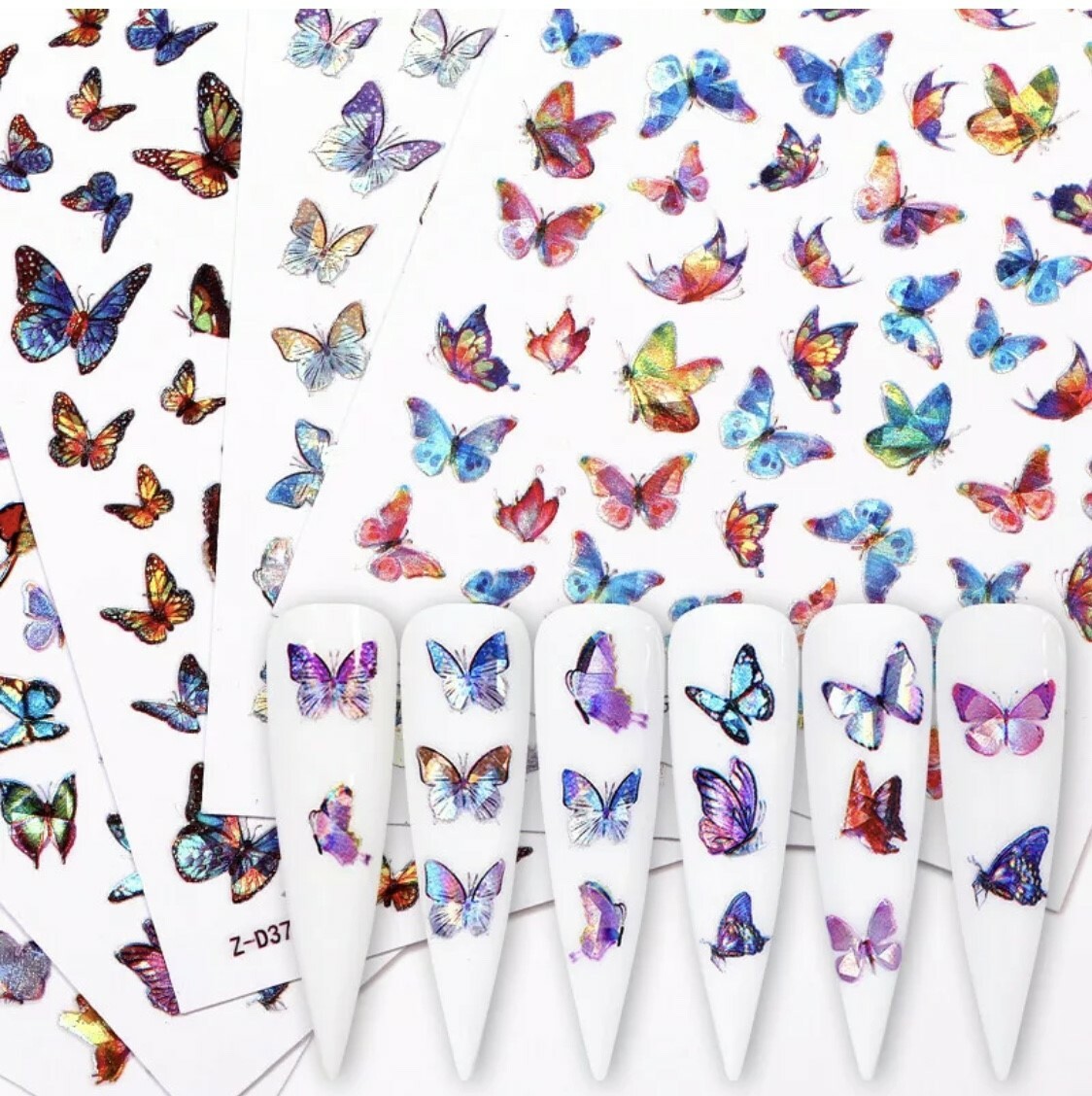 3D Nail Art Sticker Laser Holographic Butterfly Decals Manicure Peel & Stick