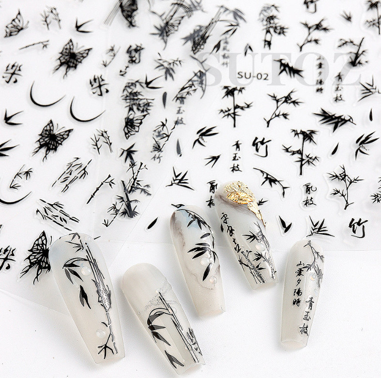 3D Nail Art Sticker Character Leaf Bamboo Decals Manicure Peel & Stick DIY NS32