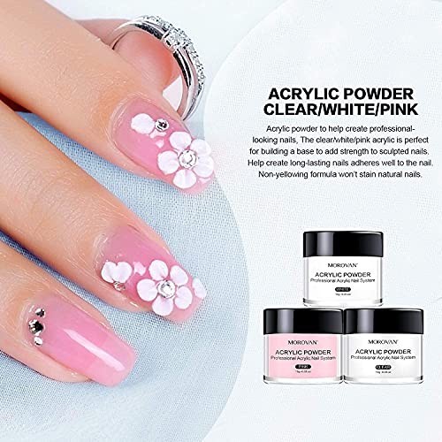 Acrylic Nail Kit: Clear Pink White Acrylic Powder and Professional Liquid Set fo