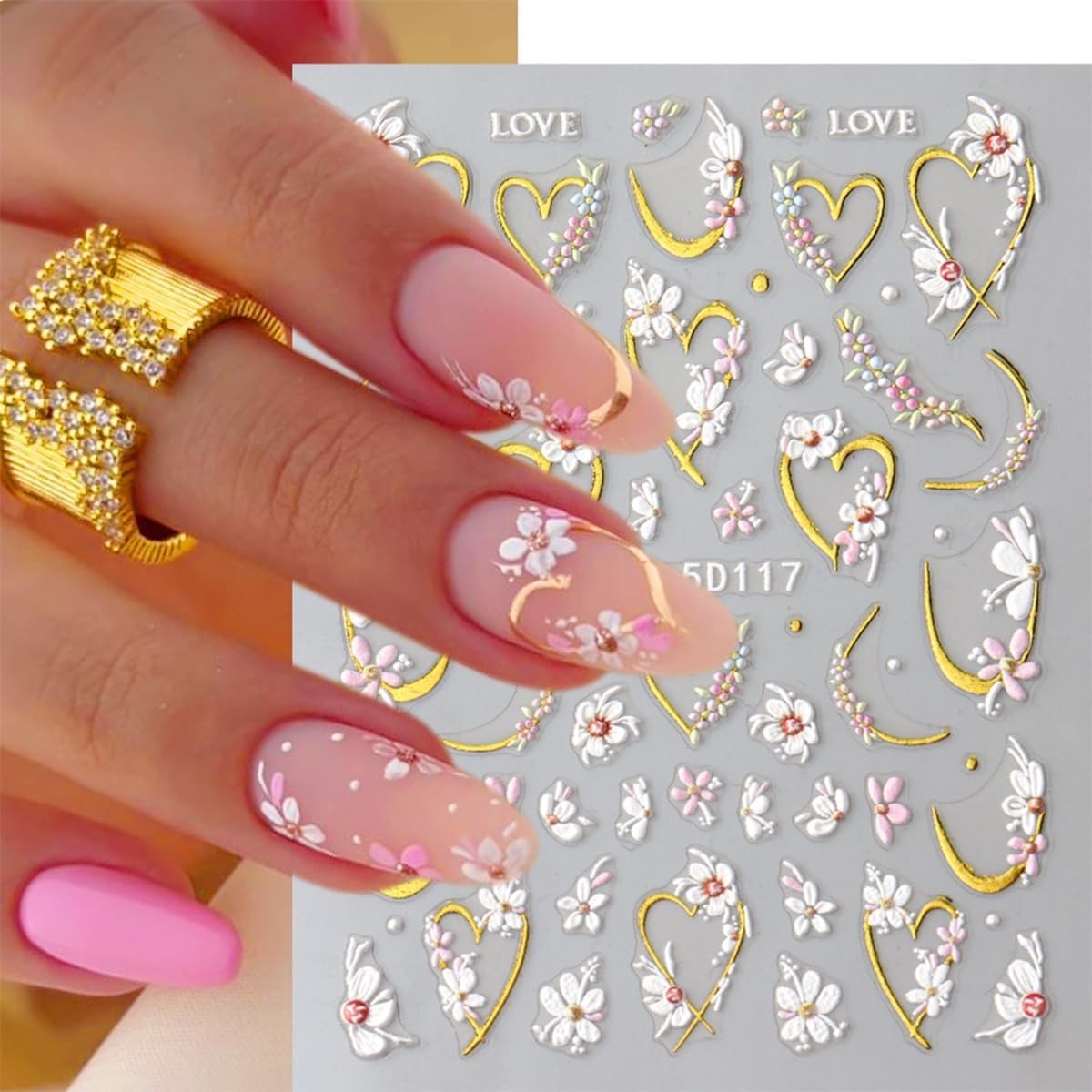 3D Embossed Flower Nail Art Stickers Decals Self-Adhesive 5D Spring Summer Fl…