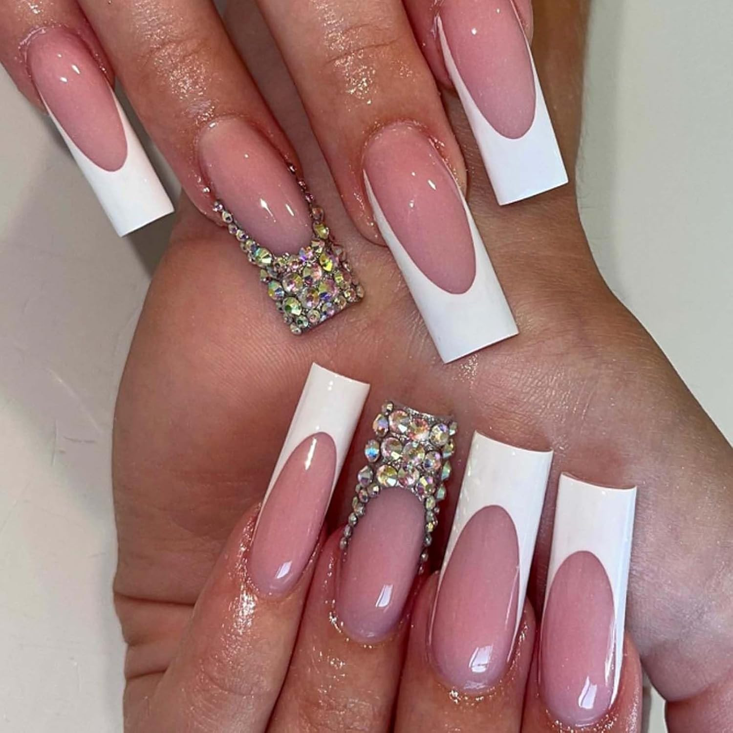 Square Press on Nails Short Fake Nails French Acrylic Full Cover False Nails for