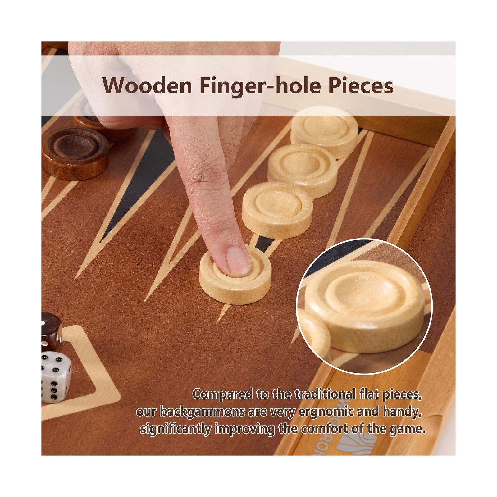 Wooden Backgammon Set for Adults – 19 Inch Classic Board Game Case – Premi