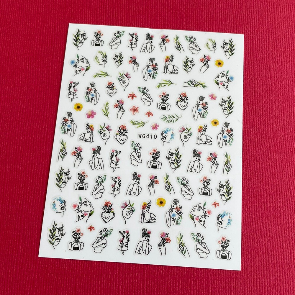 Woman Floral Portrait Flower Head Woman Nail Sticker Flower Hands Leaf