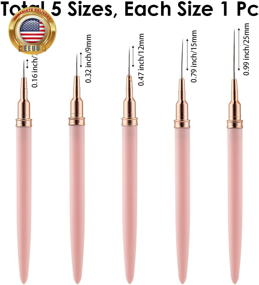 Metallic Nail Art Pens 5Pcs Pink Liner Brushes Set UV Gel Polish Painting Art De