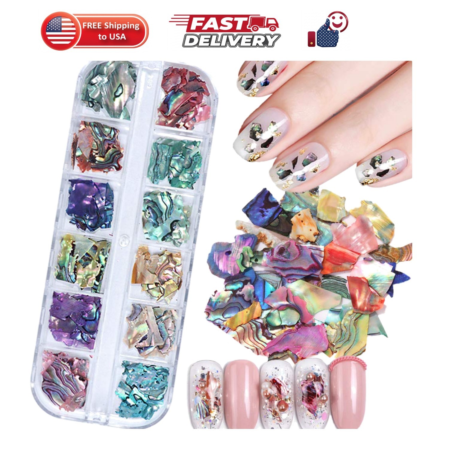 12 Colors 3D Irregular Nail Art Abalone Seashell Slices