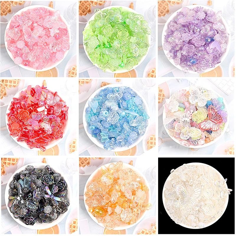 150 Pieces 3D Resin ABS Colorful Rose Flower Bows Butterfly Charms with Flatback