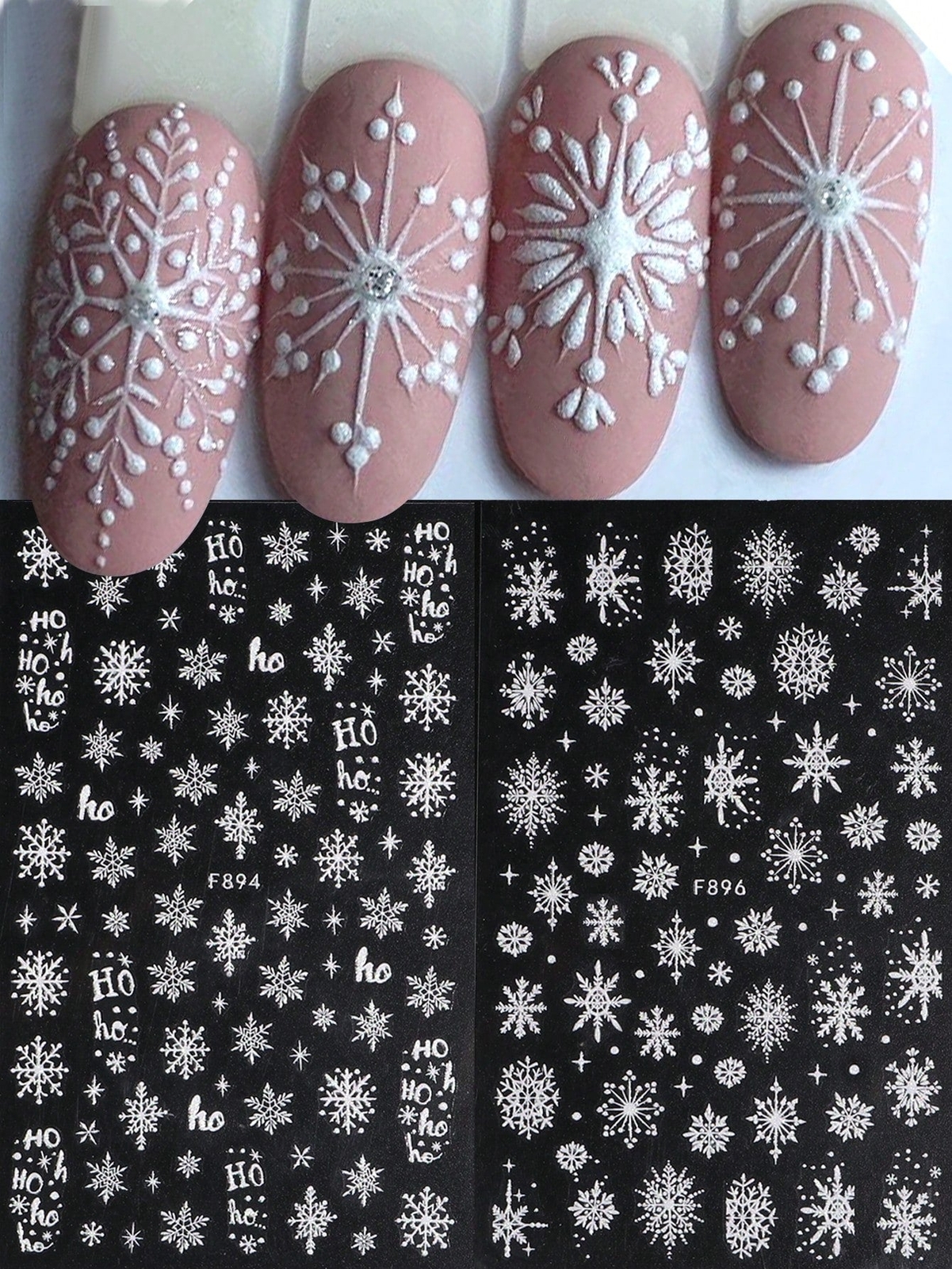 Glitter White Snowflake Nail Art Stickers Self Adhesive Slider Decals Christmas