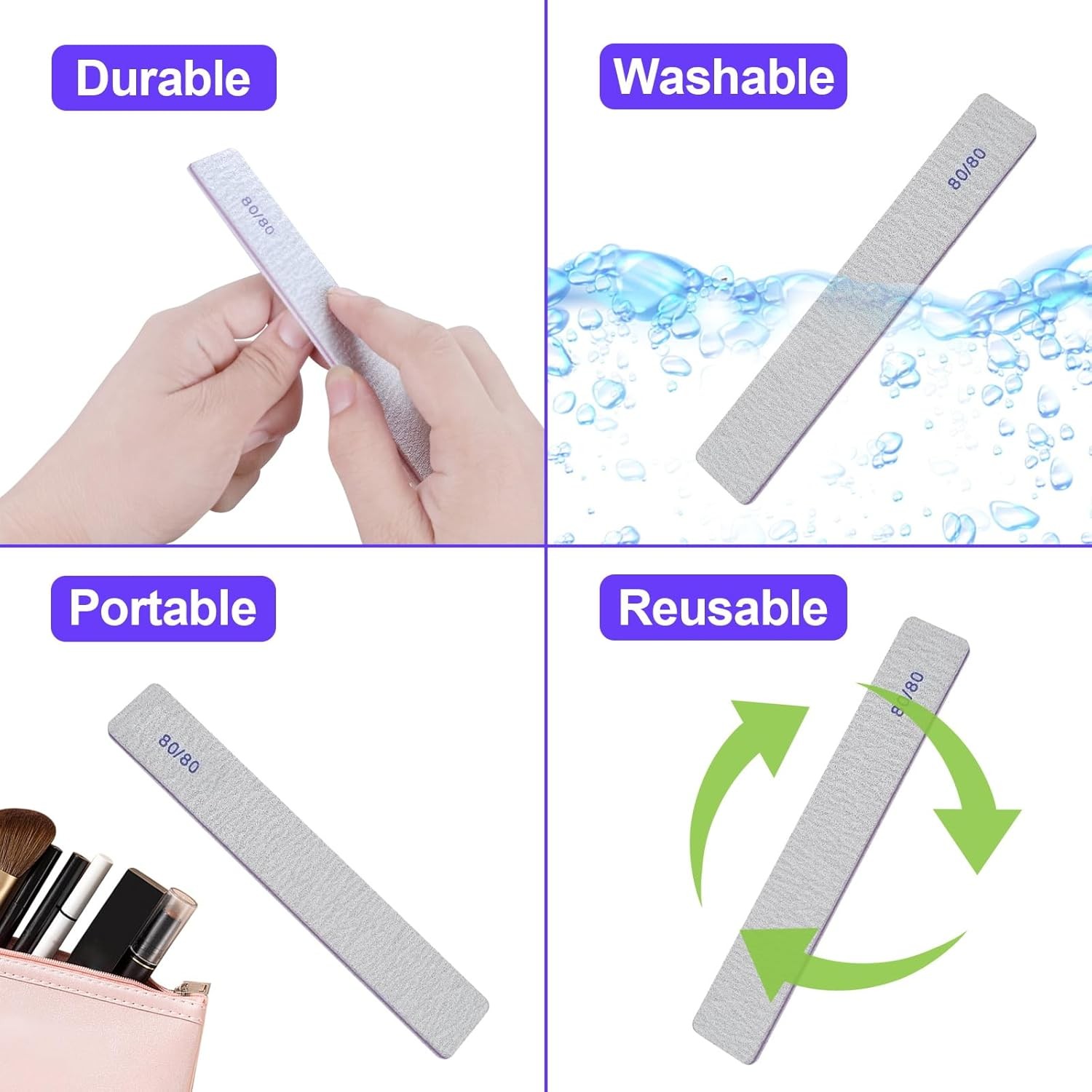 80/80 Grit Nail Files, Heavy Coarse Emery Boards for Acrylic Nails and l